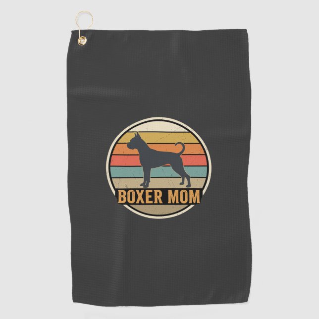 Boxer Mum Retro Sunset Dog Golf Towel (Front)