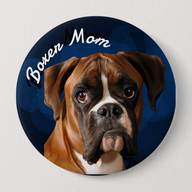 Boxer Mum with blue background Button (Front)