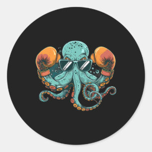 Boxer Octopus Lover Ocean Sea Creature Funny Boxin Classic Round Sticker
