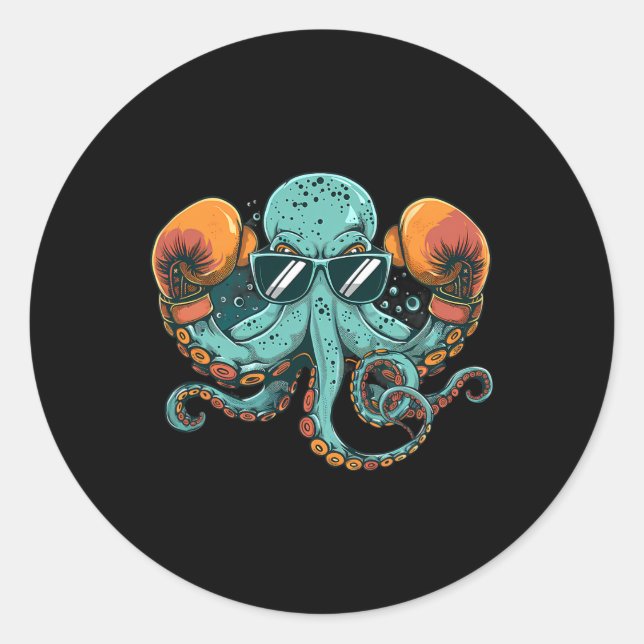 Boxer Octopus Lover Ocean Sea Creature Funny Boxin Classic Round Sticker (Front)