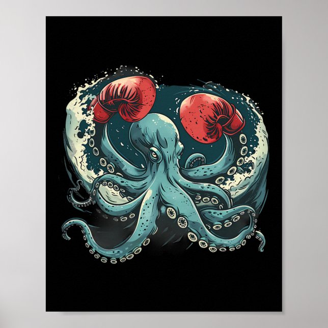 Boxer Octopus Lover Ocean Sea Creature Funny Boxin Poster (Front)
