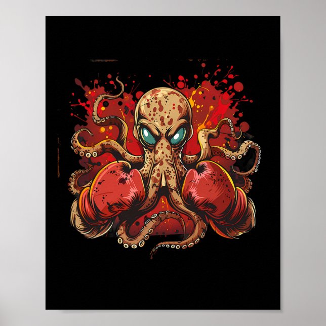 Boxer Octopus Lover Ocean Sea Creature Funny Boxin Poster (Front)