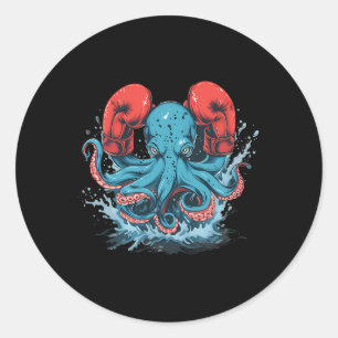 Boxer Octopus Lover Ocean Sea Creature Kickboxing Classic Round Sticker
