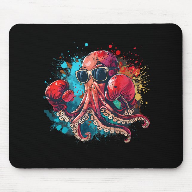 Boxer Octopus Lover Ocean Sea Creature Kickboxing  Mouse Pad (Front)