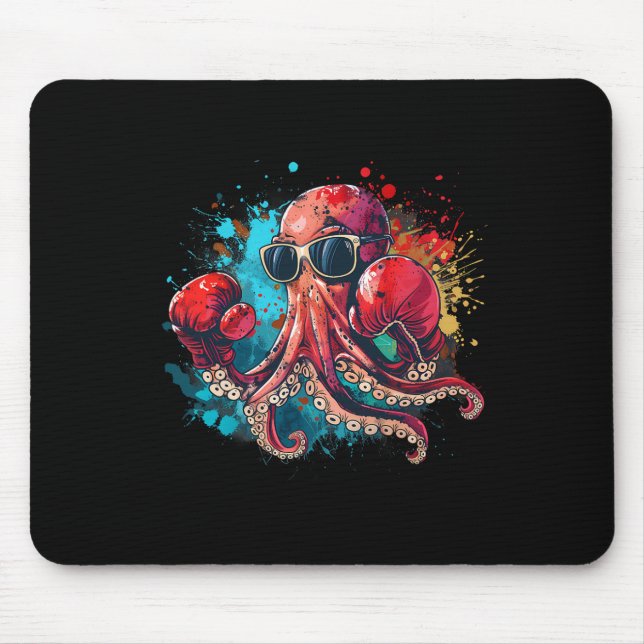 Boxer Octopus Lover Ocean Sea Creature Kickboxing  Mouse Pad (Front)