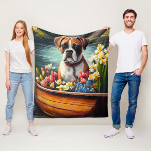 Boxer on a Paddle: A Scenic Adventure Fleece Blanket