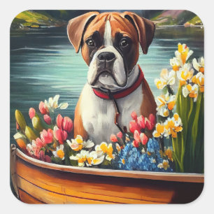 Boxer on a Paddle: A Scenic Adventure Square Sticker