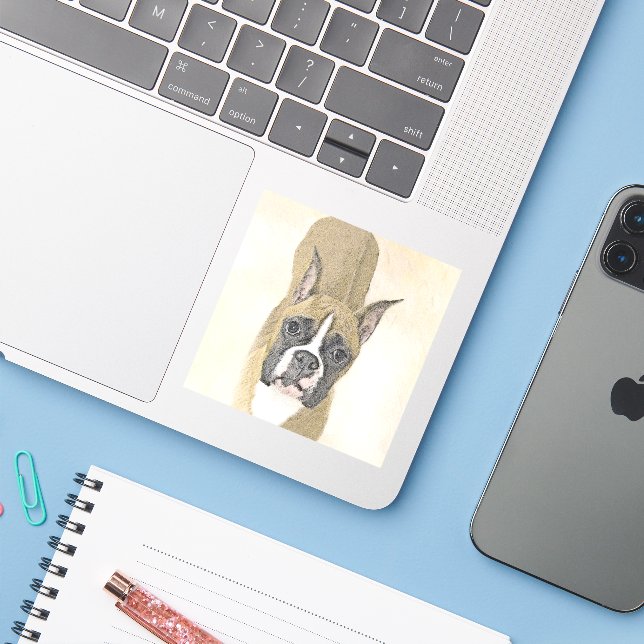 Boxer Painting - Cute Original Dog Art (Laptop w/ iPhone)