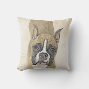 Boxer Painting - Cute Original Dog Art Cushion