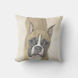 Boxer Painting - Cute Original Dog Art Cushion