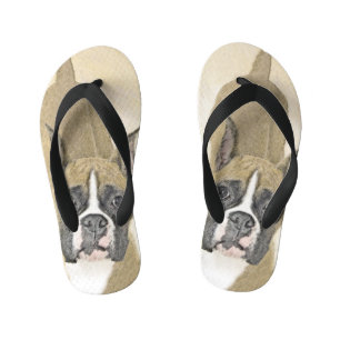 Boxer Painting - Cute Original Dog Art Kid's Thongs