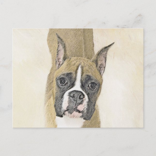 Boxer Painting - Cute Original Dog Art Postcard (Front)