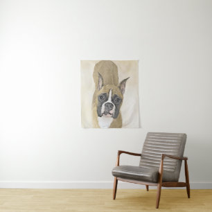 Boxer Painting - Cute Original Dog Art Tapestry