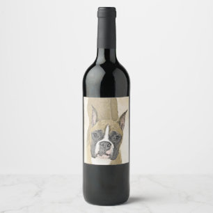 Boxer Painting - Cute Original Dog Art Wine Label