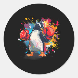 Boxer Penguin With Boxing Gloves Kickboxing Funny Classic Round Sticker