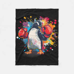 Boxer Penguin With Boxing Gloves Kickboxing Funny Fleece Blanket