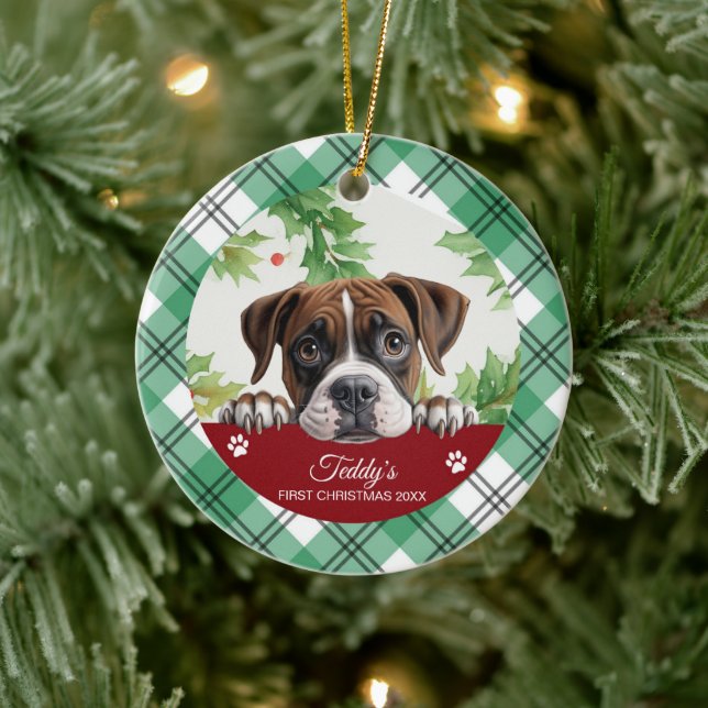 Boxer Personalised First Christmas Ceramic Ornament (Tree)