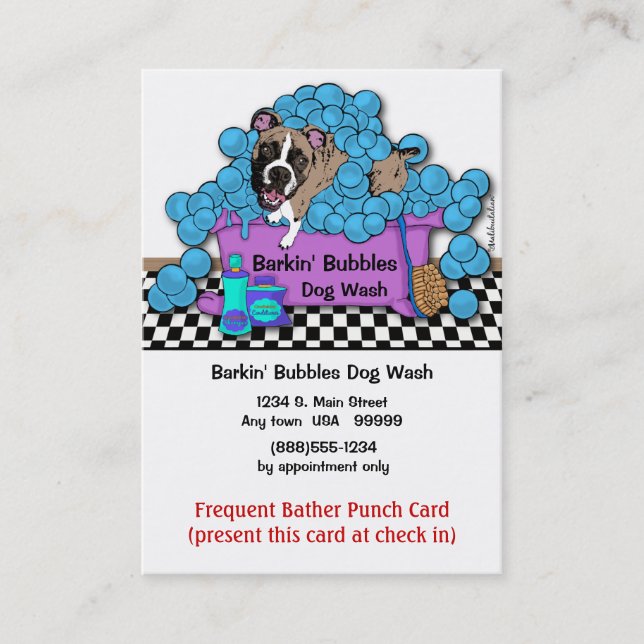 Boxer Pet Grooming Frequent Bather Punch Card (Front)