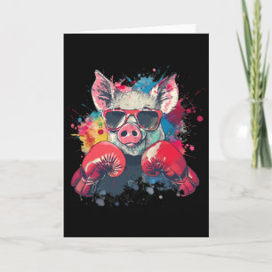Boxer Pig With Boxing Gloves Kickboxing Funny Boxi Card