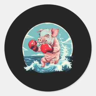 Boxer Pig With Boxing Gloves Kickboxing Funny Boxi Classic Round Sticker