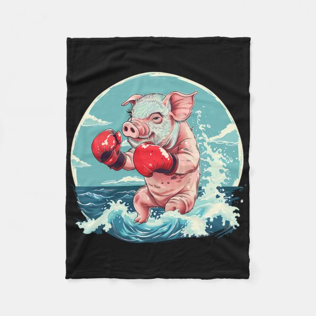 Boxer Pig With Boxing Gloves Kickboxing Funny Boxi Fleece Blanket (Front)