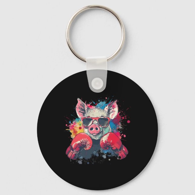 Boxer Pig With Boxing Gloves Kickboxing Funny Boxi Key Ring (Front)