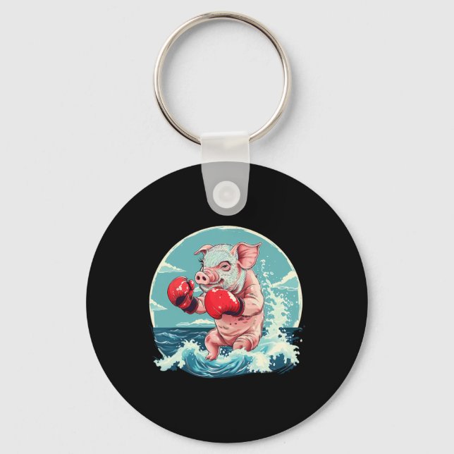 Boxer Pig With Boxing Gloves Kickboxing Funny Boxi Key Ring (Front)