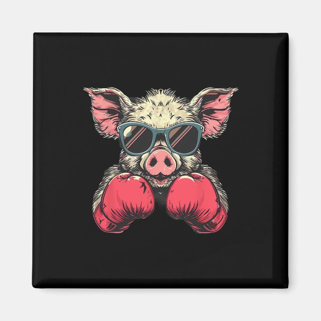 Boxer Pig With Boxing Gloves Kickboxing Funny Boxi Magnet (Front)
