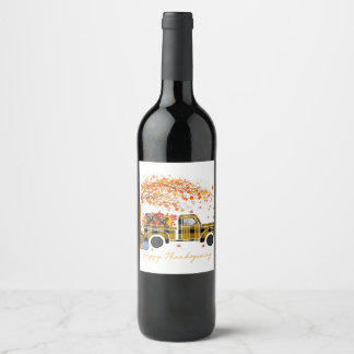 Boxer Plaid Pumpkin Truck Autumn Fall Thanksgiving Wine Label