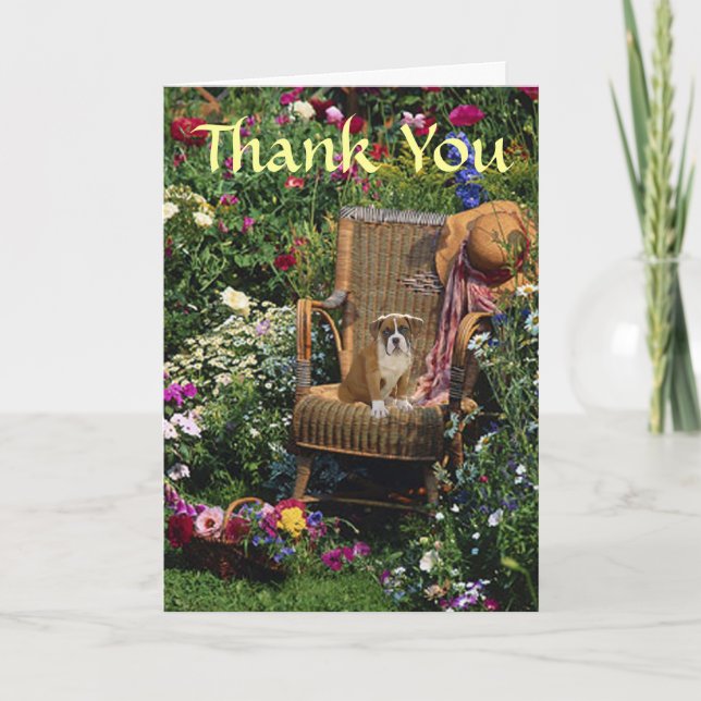 Boxer Pup Thank You Card In The Garden (Front)