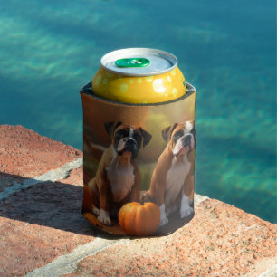 Boxer Puppy Autumn Delight Pumpkin Can Cooler