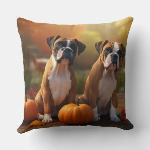 Boxer Puppy Autumn Delight Pumpkin Cushion