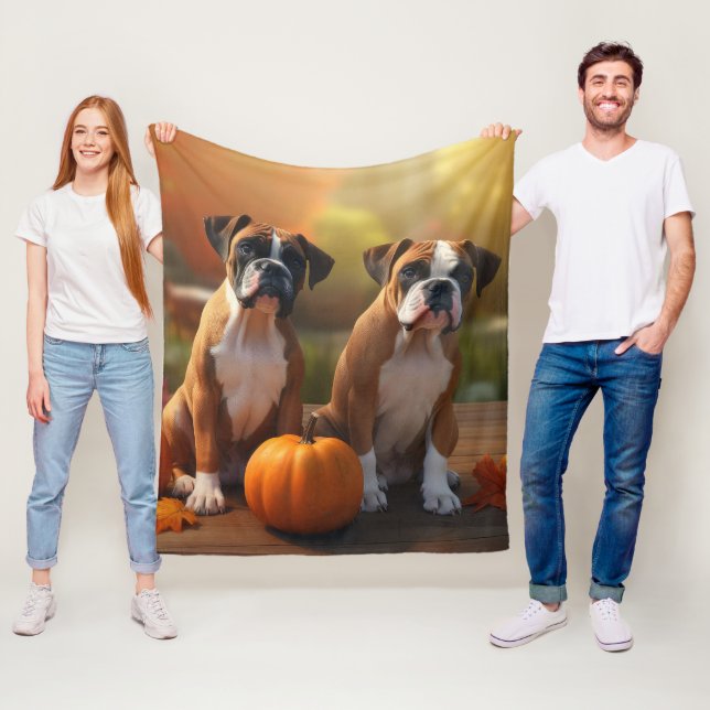 Boxer Puppy Autumn Delight Pumpkin  Fleece Blanket (In Situ)