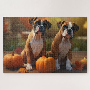 Boxer Puppy Autumn Delight Pumpkin Jigsaw Puzzle