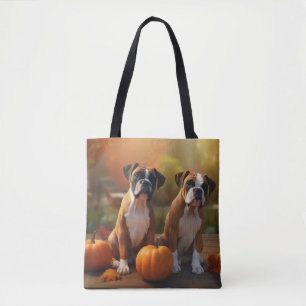 Boxer Puppy Autumn Delight Pumpkin Tote Bag