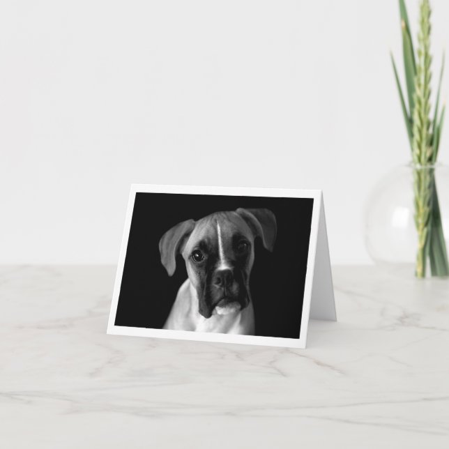 Boxer Puppy Dog Black And White Notecard (Front)