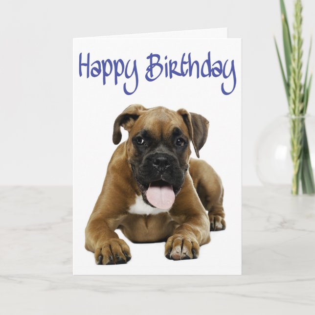 Boxer Puppy Dog  Happy Birthday Card  - Verse (Front)