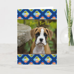 Boxer Puppy Dog in Retro Pattern Frame Card