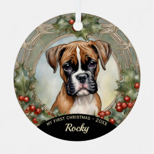Boxer Puppy First Christmas Metal Ornament