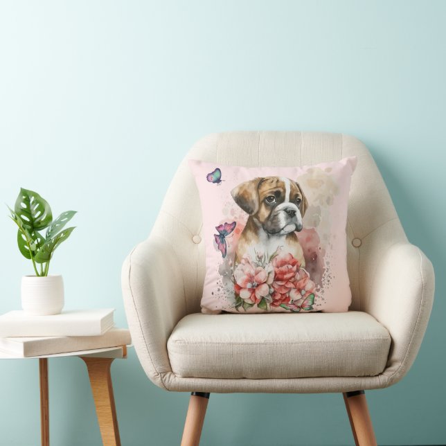 Boxer puppy in flowers cushion (Chair)