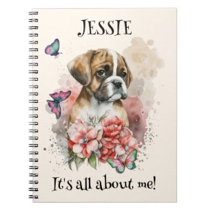 Boxer puppy in flowers custom notebook