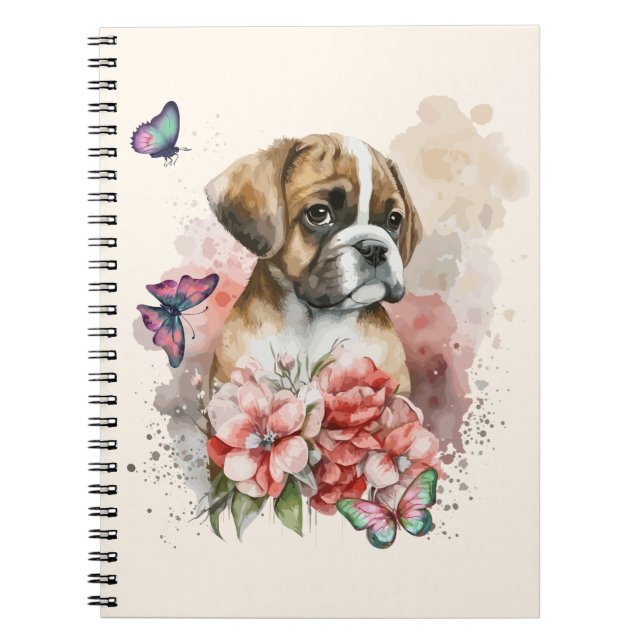 Boxer puppy in flowers notebook (Front)