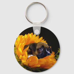Boxer puppy in Sunflower keychain