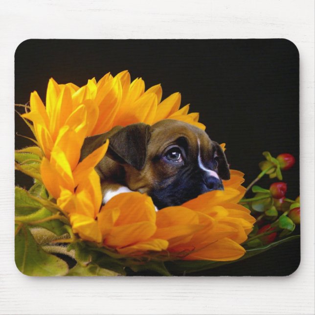 Boxer puppy in Sunflower mousepad (Front)