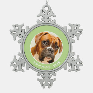 Boxer puppy on ivory cream backdrop. snowflake pewter christmas ornament