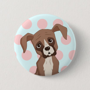 Boxer puppy on Pink Polka Dots 6 Cm Round Badge
