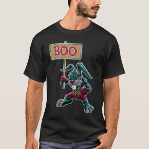 Boxer  Rabbit with Sign Boo Halloween Statement T-Shirt