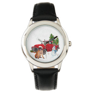 Boxer Red Truck Merry Christmas Snowman Dog Lover Watch