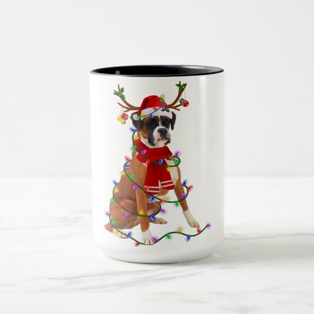 Boxer Reindeer Christmas Lights Dog Xmas Lover Gif Mug (Center)