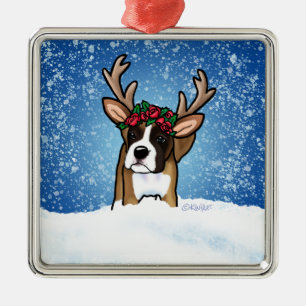 Boxer Reindeer Metal Ornament